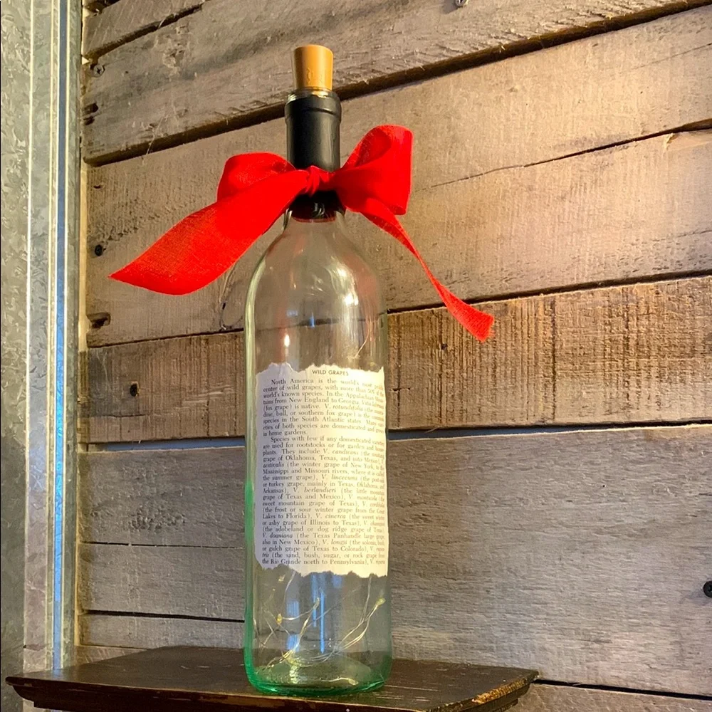 Hand Crafted, upcycled decoupage Wine Bottle lantern on wild grapes